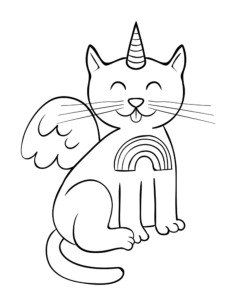 Unicorn Winged Caticorn Whiskers Rainbow Cat Tracing Shape Pdf, Free Vectors File